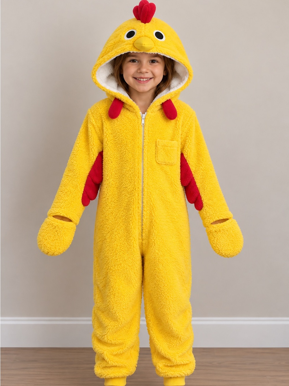 🐓Kids Chicken Costume Onesie 7-8 Yellow Plush Fleece Halloween